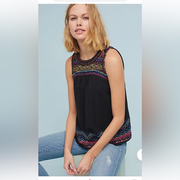 Gorgeous Anthropologie Akemi + Kin Mesa Black Embroidered Tank Top Size 4 - Picture 13 of 15